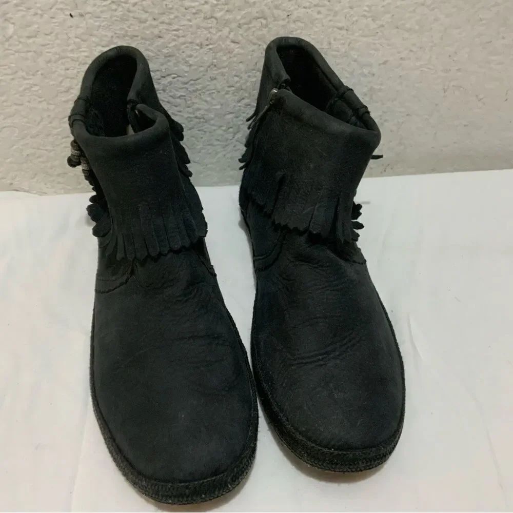 UGG Tiana Fringe Ankle Booties Leather SideâZip Casual 1005454 Womens 8